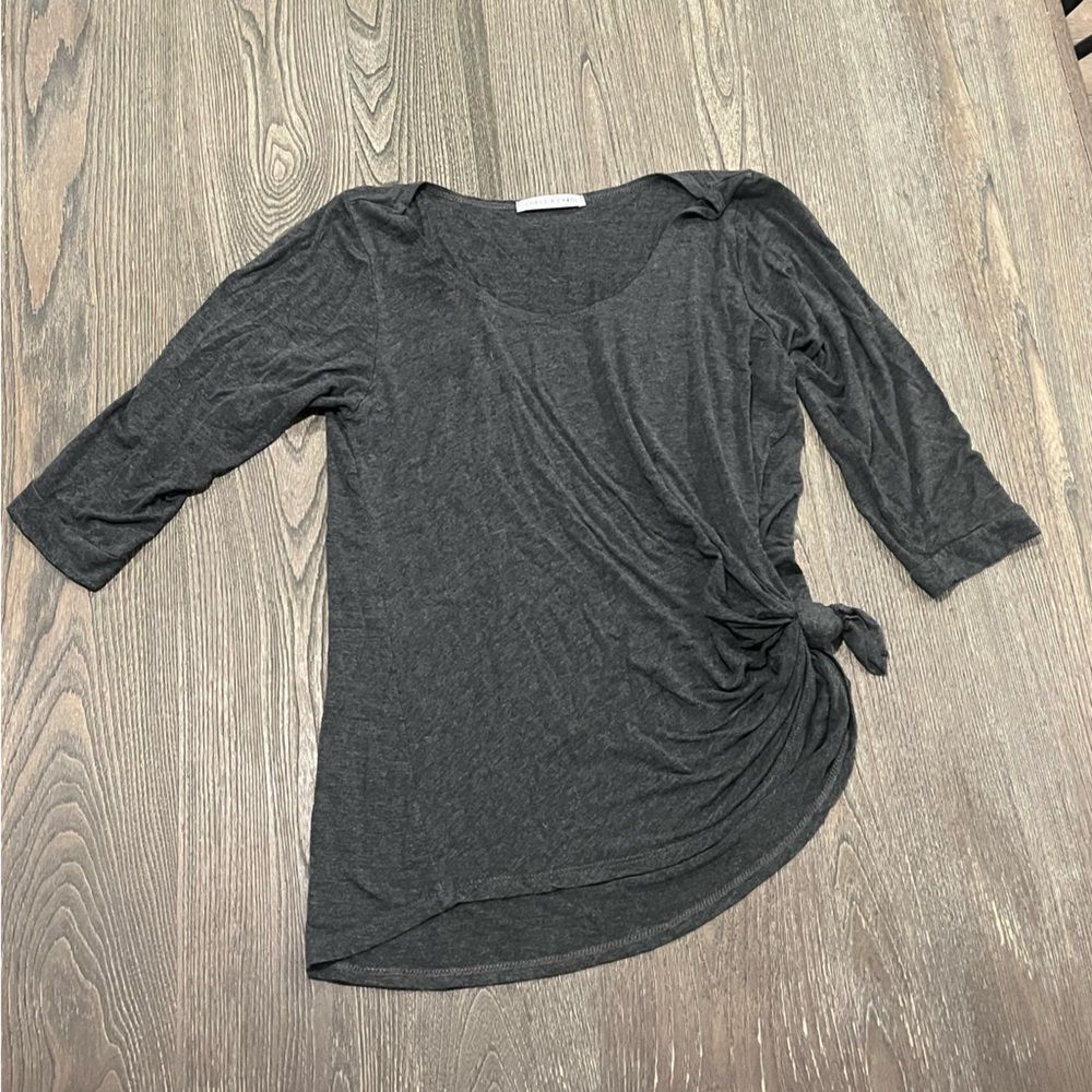 Chris & Carol T Shirt Pullover 3/4 Sleeve Side Tie Knot Solid Gray Size M
